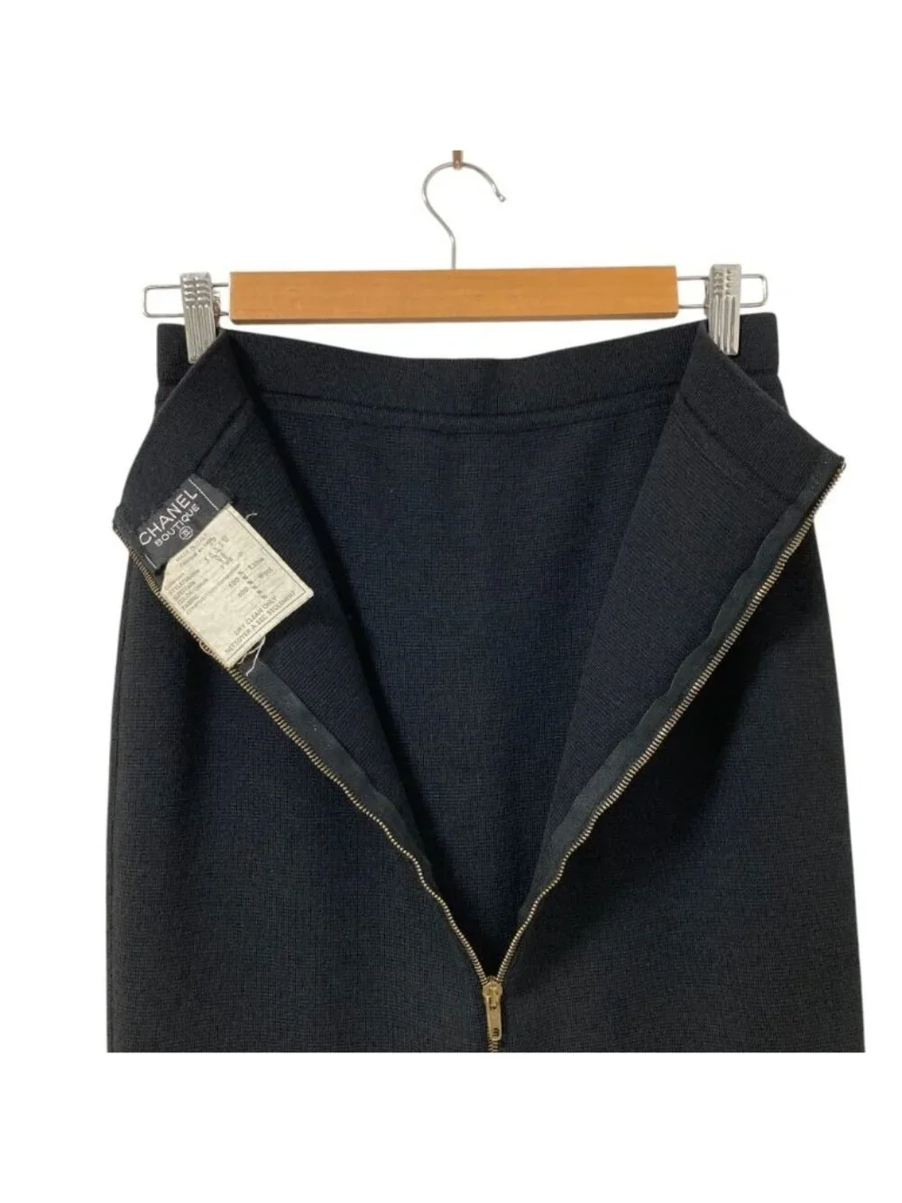 Chanel Back Zip Knit Tight Long Skirt 02 Black
